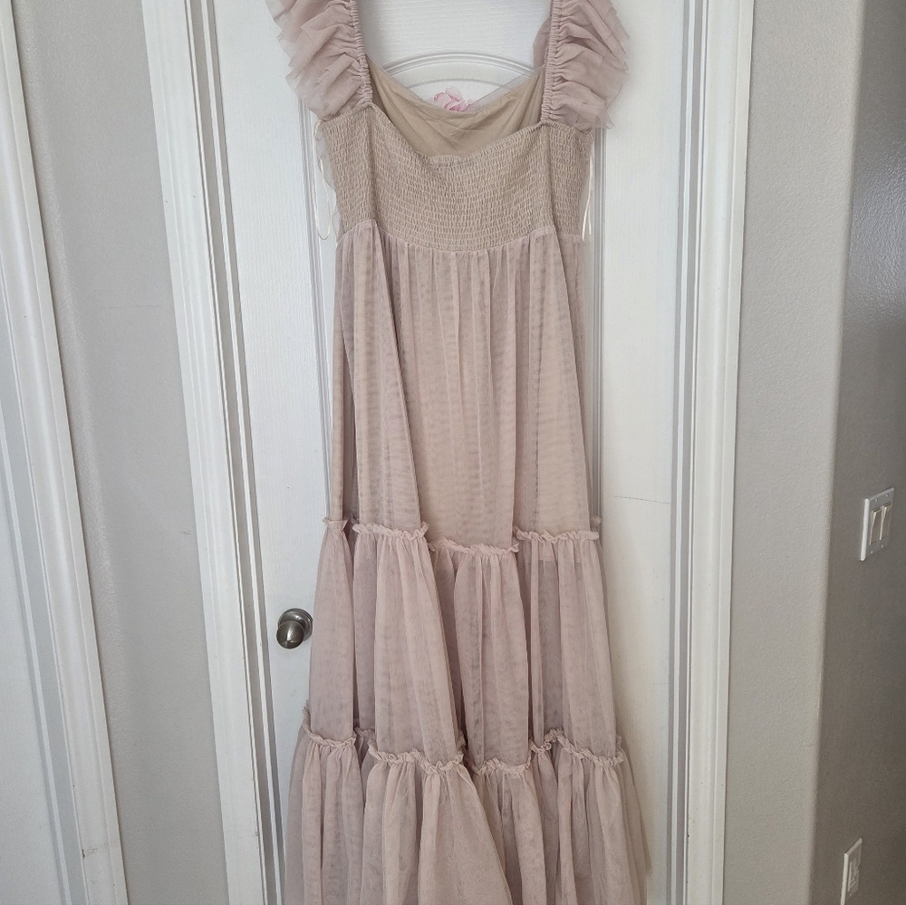 Worth Collective Full Length Bella Tiered Tulle Maxi Dress In Peach 2x - Picture 5 of 8